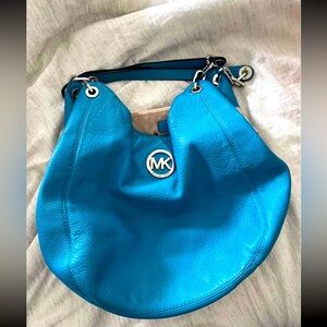 MICHAEL Michael Kors Blue Pebble Fulton Chain Shoulder Hobo Bag